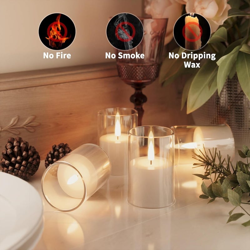 VIODAIM 12Pack Flickering Flameless LED Candles with Remote & Timer, Battery Powered - Small Pillar & Votive, Clear (2"X3") - Image 3
